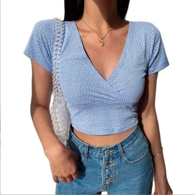 Vintage Bohemian Floral Print Cropped T-Shirt for Women