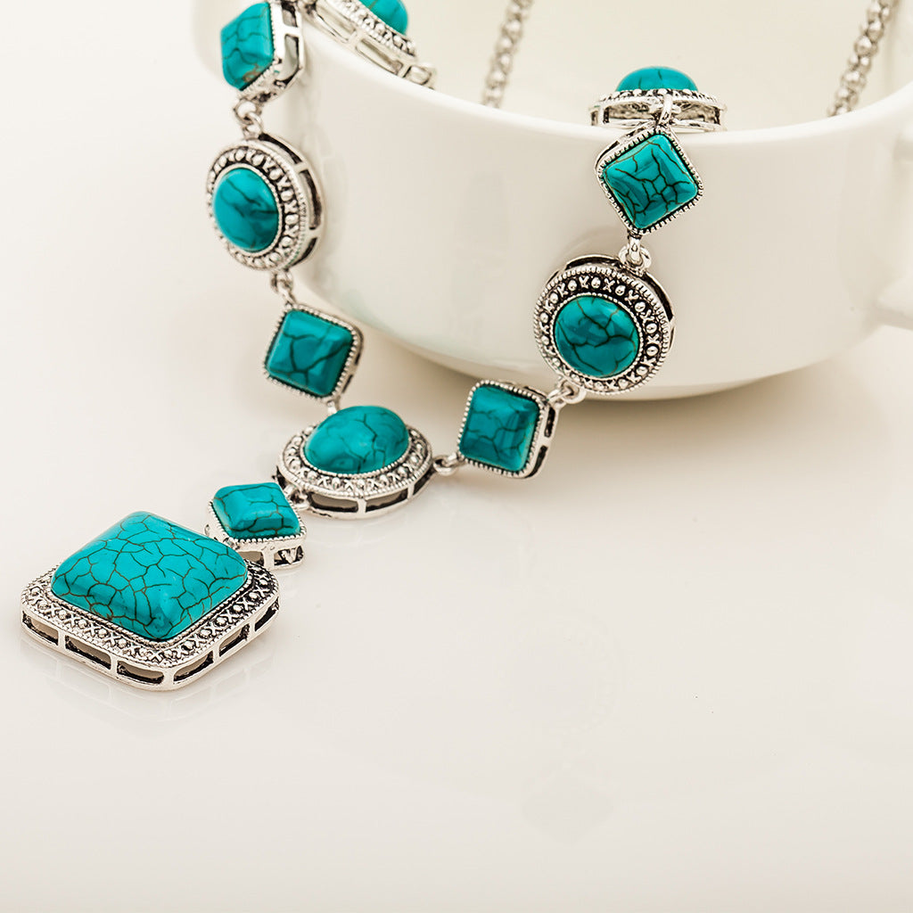 Turquoise Vintage Geometric Alloy Necklace
