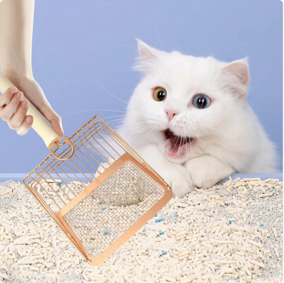 Heavy-Duty Metal Cat Litter Scoop – Deep Sifter with Ergonomic Wooden Handle