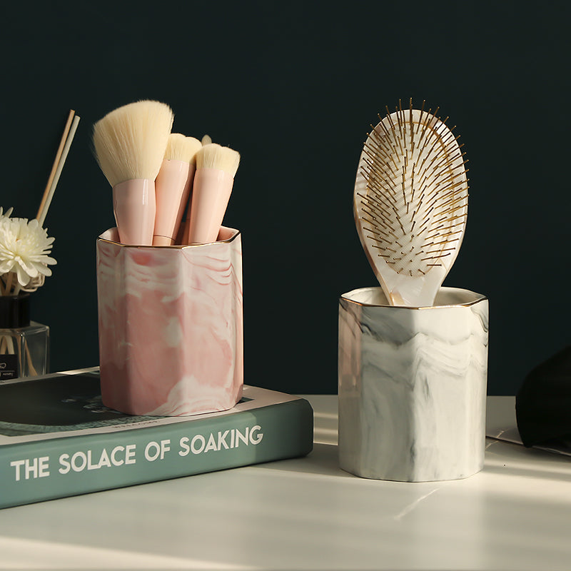 Marble Makeup Brush and Eyebrow Pencil Storage Holder