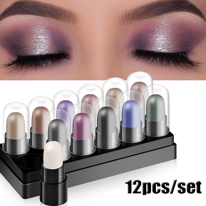 12-Color Waterproof Eyeshadow Pencil Set for Makeup