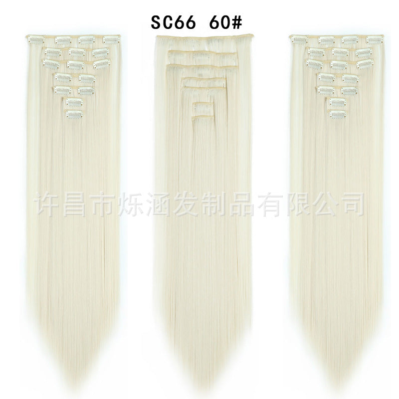 7-Piece Traceless Long Straight Hair Extensions – High-Temperature Silk, 57 Colors