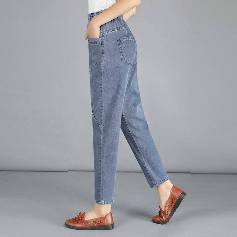 Women’s Fashionable High-Waist Harlan Jeans – Cotton Cropped Elastic-Waist Casual Pants, M–4XL