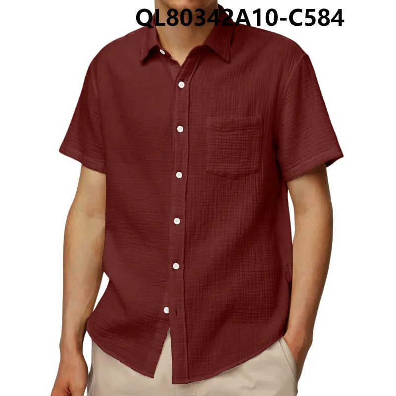 Men’s Short Sleeve Loose Lapel Shirt – Breathable 4-Way Stretch Casual Shirt, S–5XL