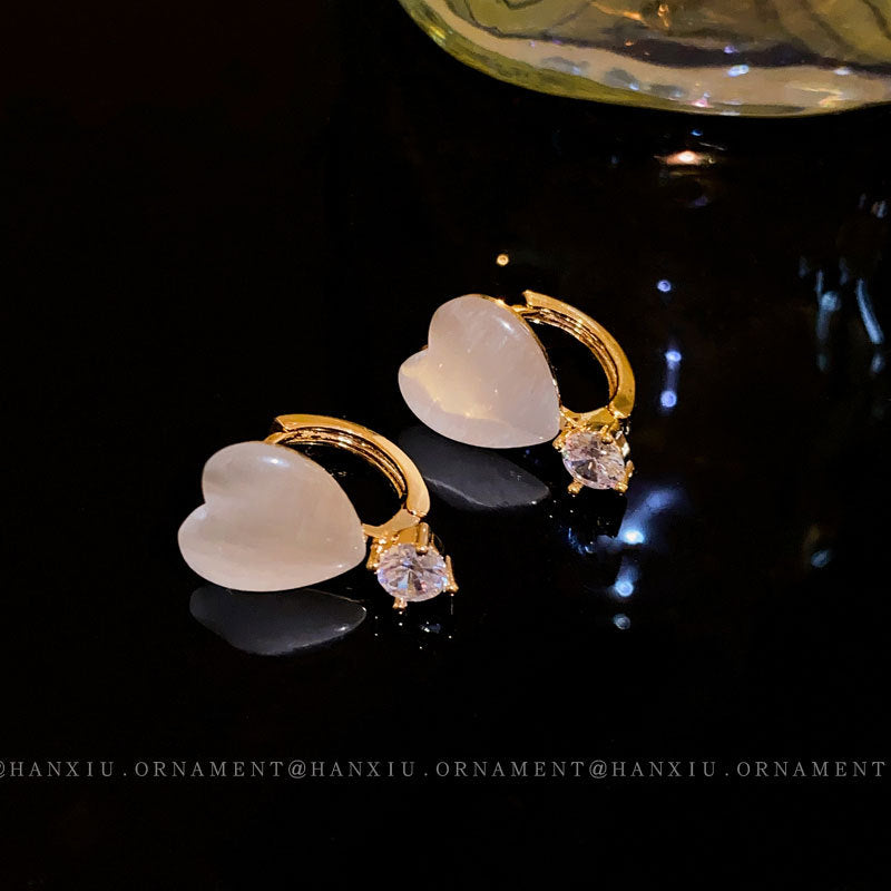 Cat’s Eye Heart Earrings – Chic Rhinestone Gold-Tone Fashion Jewelry