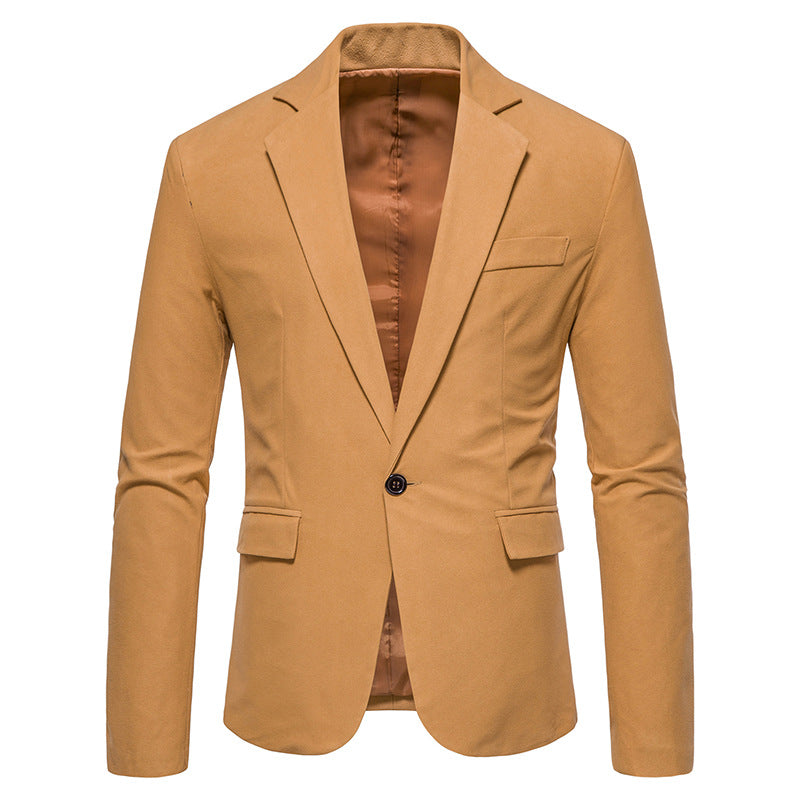 Men’s Suede V-Neck Blazer – Elegant Single-Button Wedding & Event Jacket, S–XXL