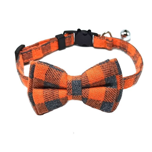 Cotton Cat Collar with Plaid Bow Tie & Removable Bell – Adjustable 28CM Pet Collar