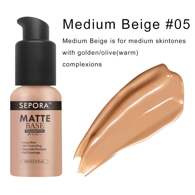 Matte Waterproof Liquid Foundation & Concealer – Full Coverage Face Makeup