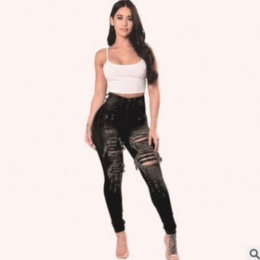 Skinny Ripped Jeans for Women – High-Waisted Distressed Denim