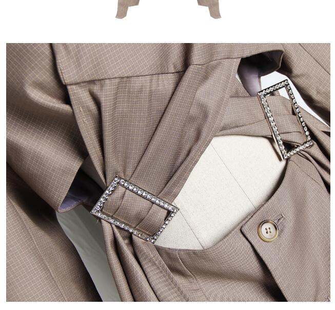 Women’s Designer Khaki Plaid Blazer – Slim-Fit Hollow-Out Long Tailored Jacket, S–L