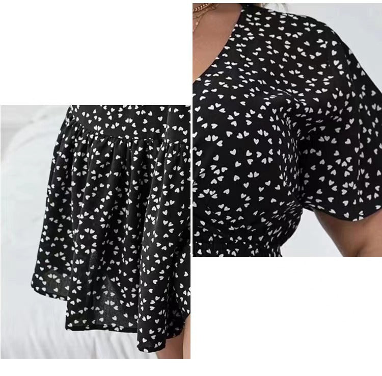 Plus Size Floral Wrap Mini Dress – Women’s V-Neck Ruffle A-Line Summer Dress S–4XL