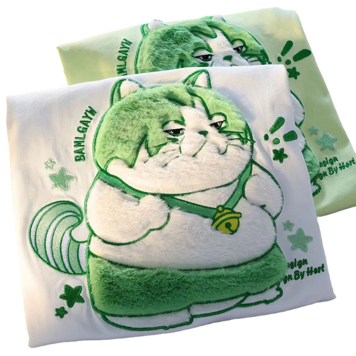 Summer 2023 Cartoon Embroidered Cat T-Shirt for Women