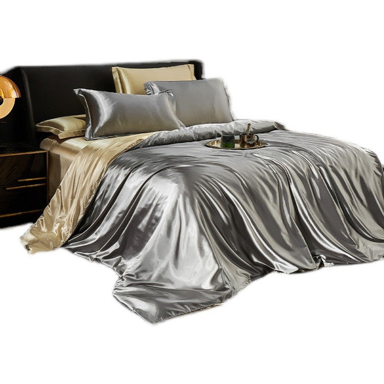 Luxury Silk Bedding Set with Solid Color Duvet Cover – Elegant Soft Bed Set
