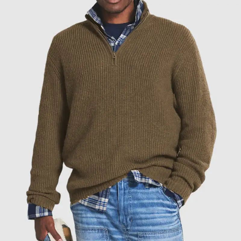 Men’s Loose Zip Stand-Collar Sweater – Casual Knit Pullover – USA
