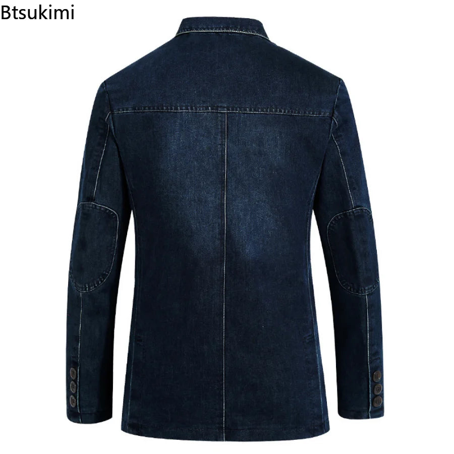 Men’s Slim-Fit Denim Suit Jacket – Modern Casual Formal Blazer