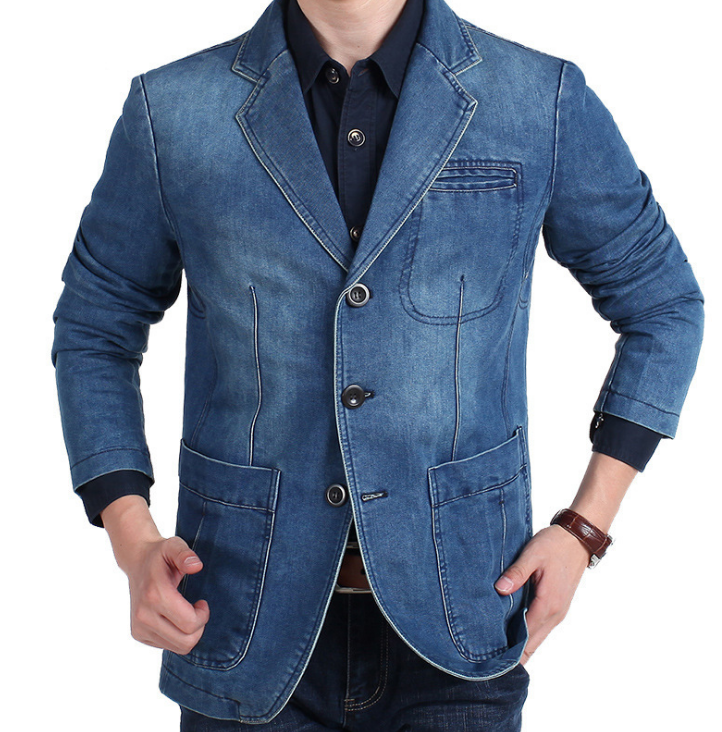 Men’s Cotton Denim Blazer Jacket – Loose Fit Casual Denim Suit Jacket, M–4XL