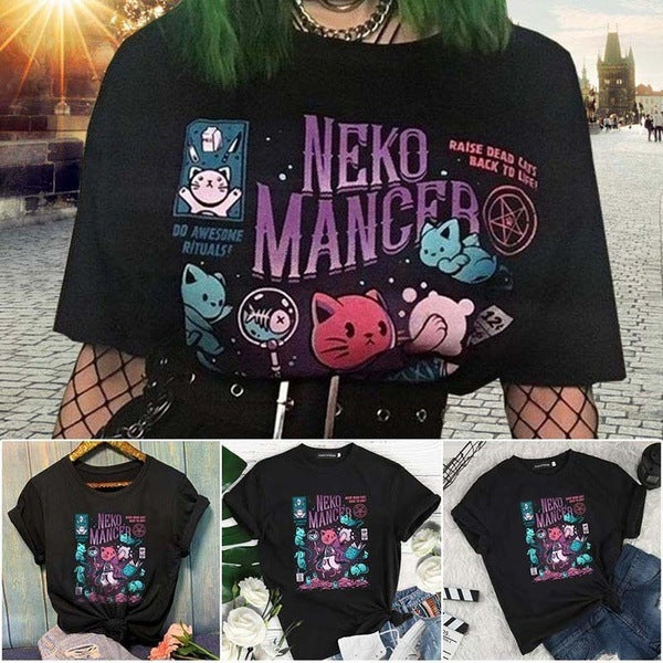 Fashionable NEKO MANCER Graphic T-Shirt for Women