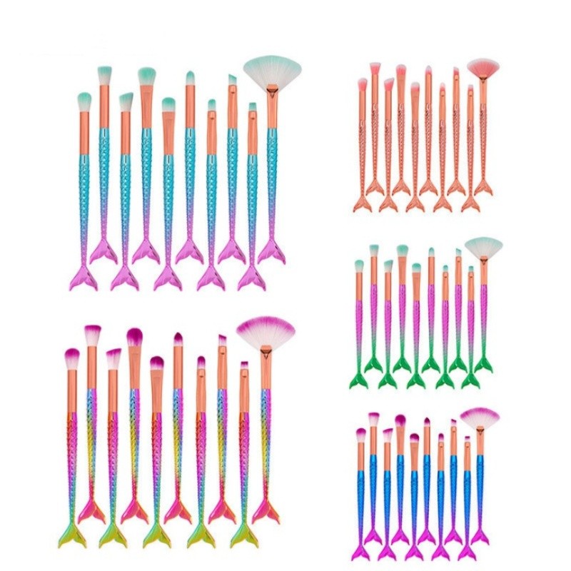 10-Pack Professional Mermaid Makeup Brush Set