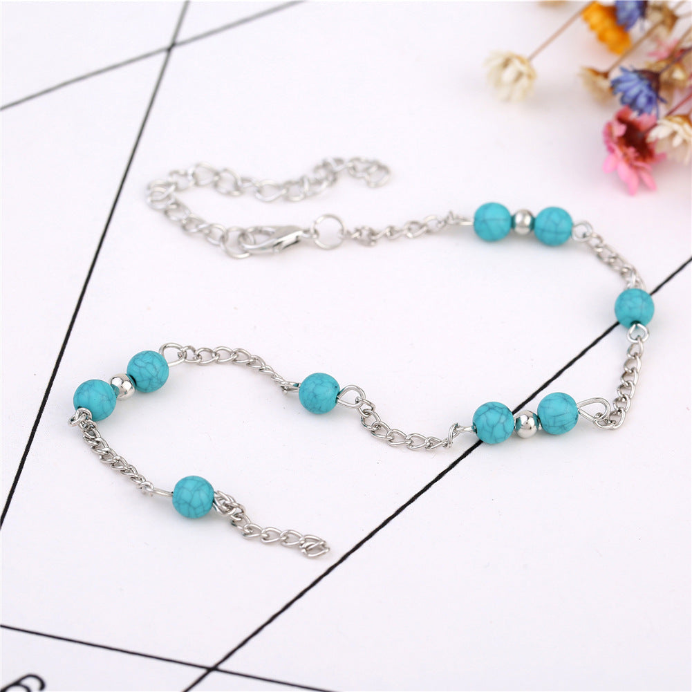 Handmade Turquoise Bead Anklet, Street Style Fashion