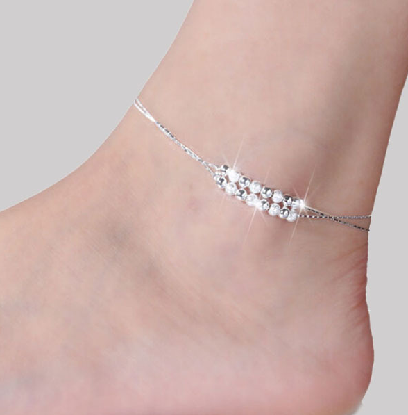 Silver Double Layer Star and Heart Charm Anklet