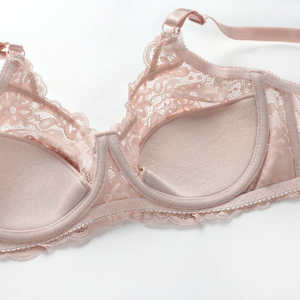 Women’s Lace Gathered C-Cup Bra – Thin Breathable Supportive Lingerie