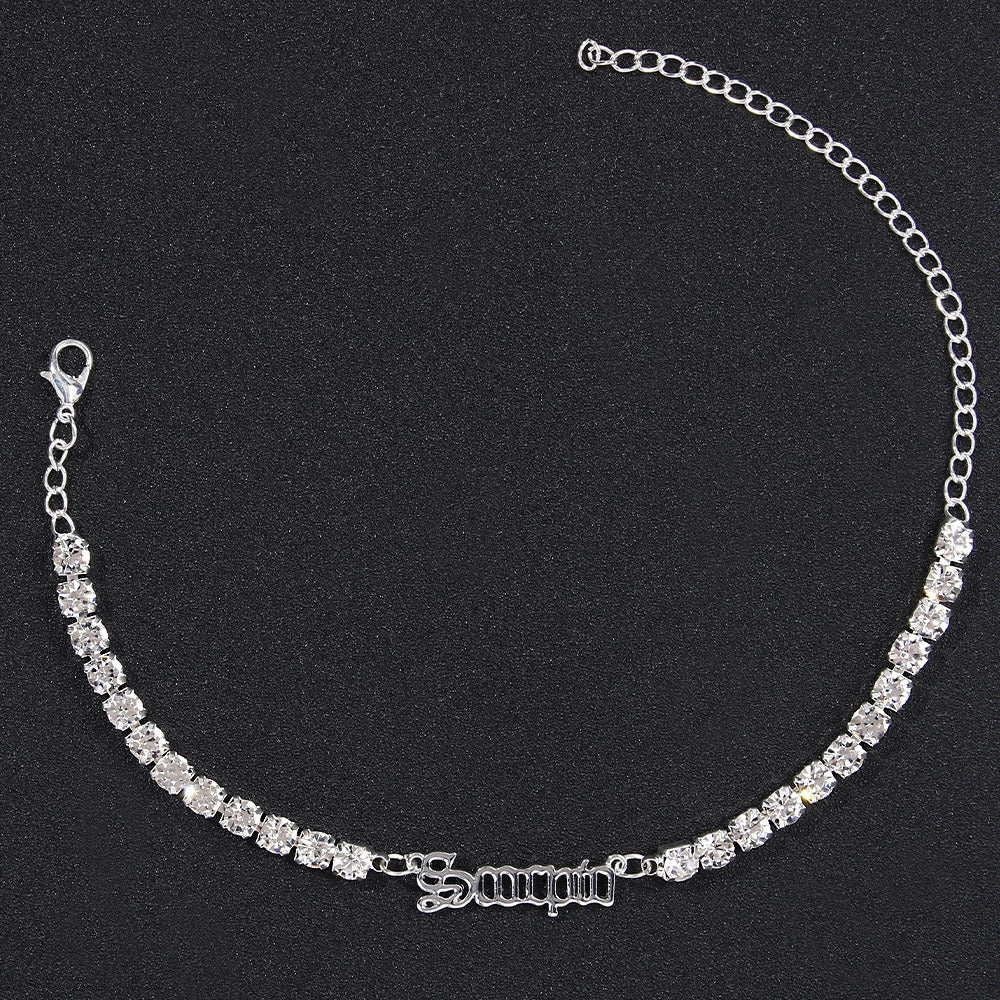 Stainless Steel Zodiac Anklet with Rhinestones