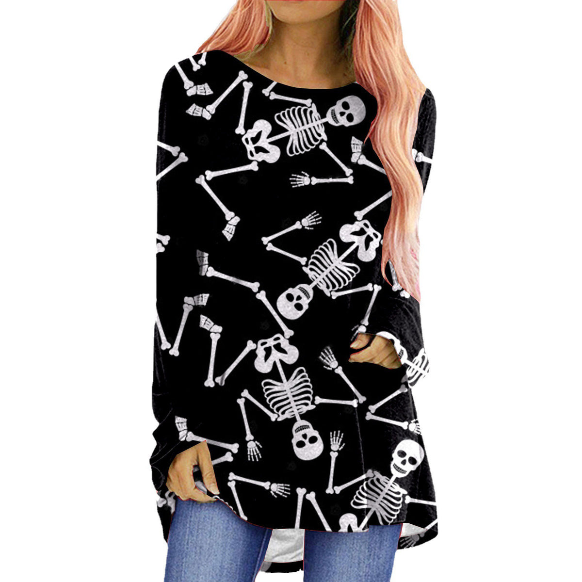 Women’s Halloween Printed Long Sleeve T-Shirt – Spooky Casual Graphic Tee