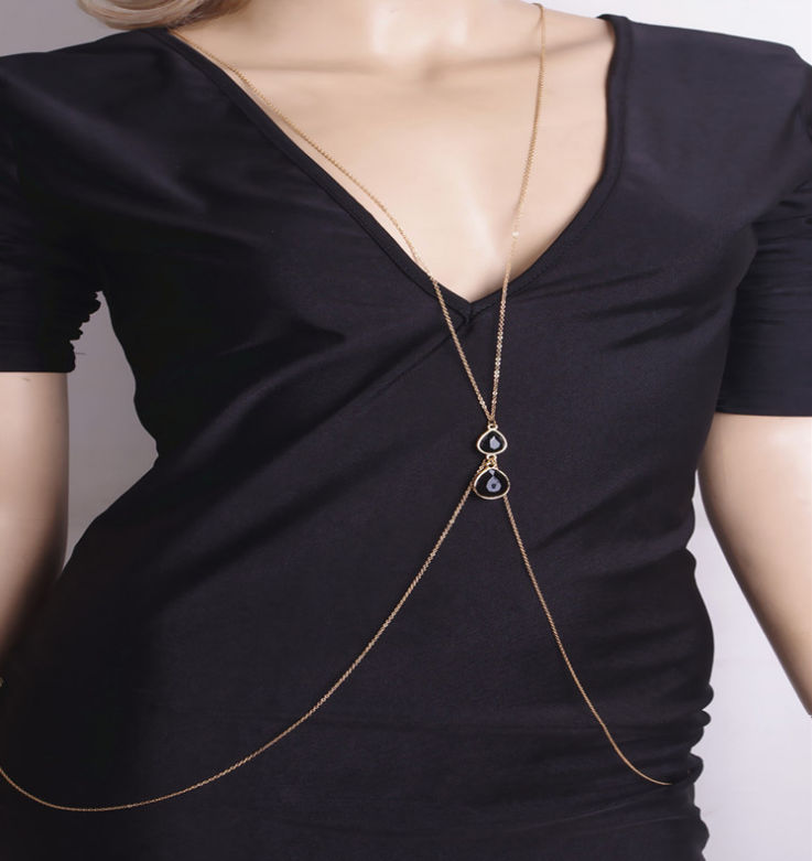 Butterfly Pearl Drop Gem Body Chain – Gold Tassel Statement Jewelry