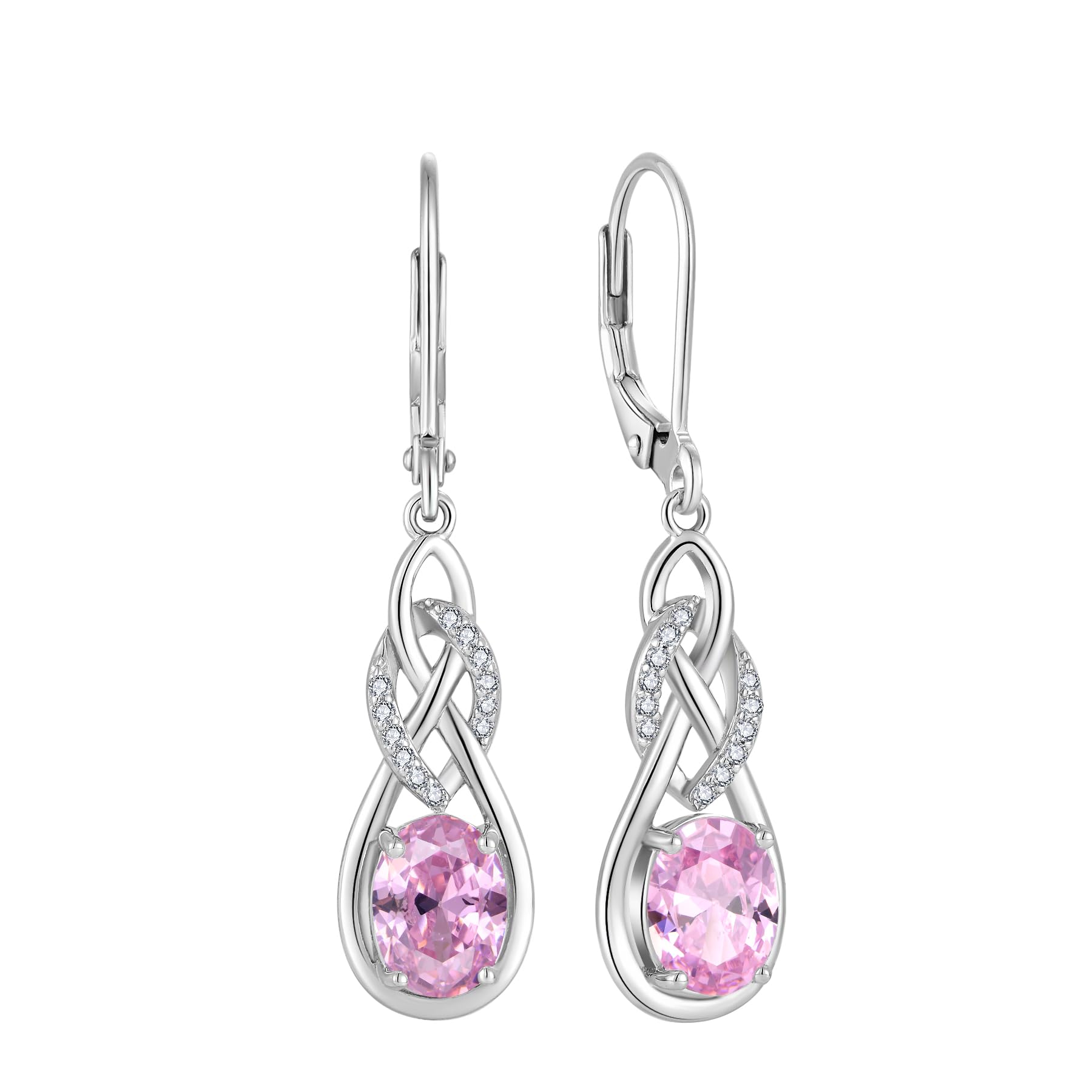Blaniy Pink Tourmaline Drop Earrings – 925 Sterling Silver October Birthstone