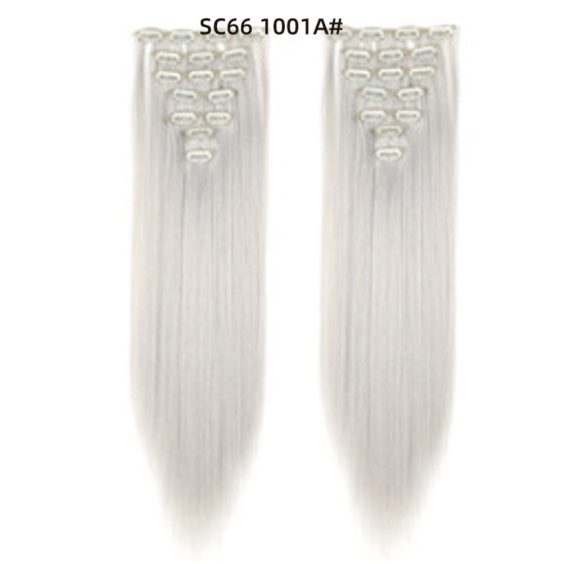 7-Piece Traceless Long Straight Hair Extensions – High-Temperature Silk, 57 Colors