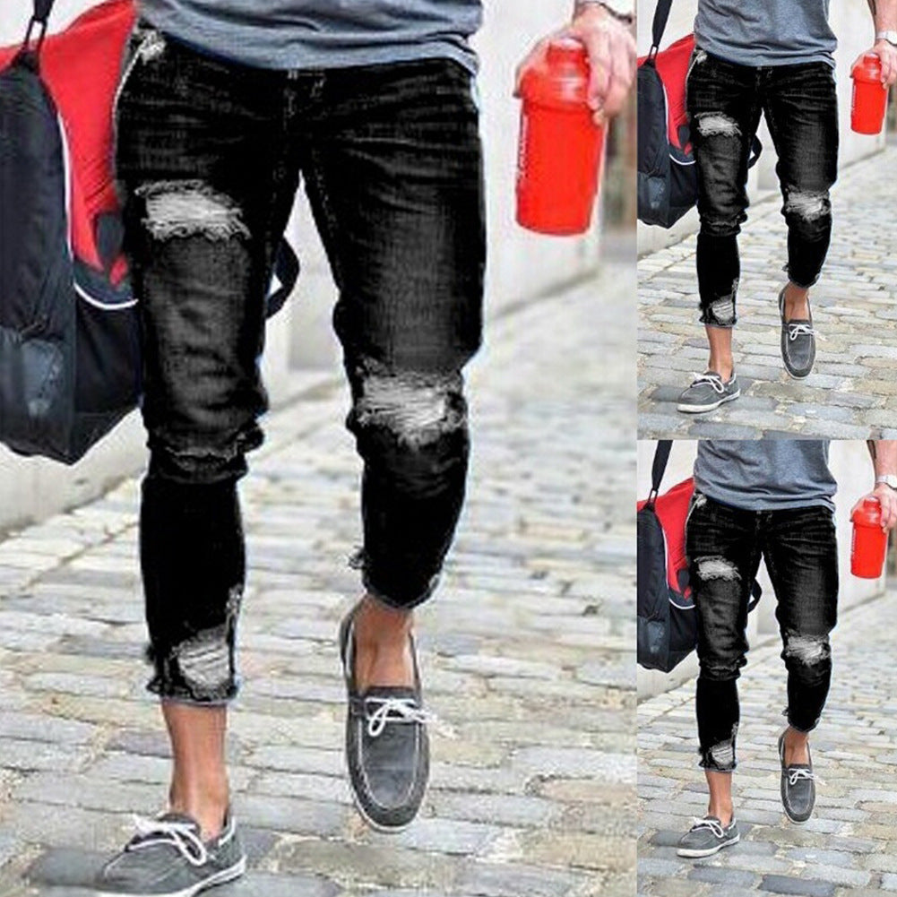 Men’s Slim Fit Ripped Jeans – Casual Distressed Denim Trousers