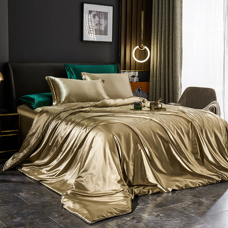 Luxury Silk Bedding Set with Solid Color Duvet Cover – Elegant Soft Bed Set