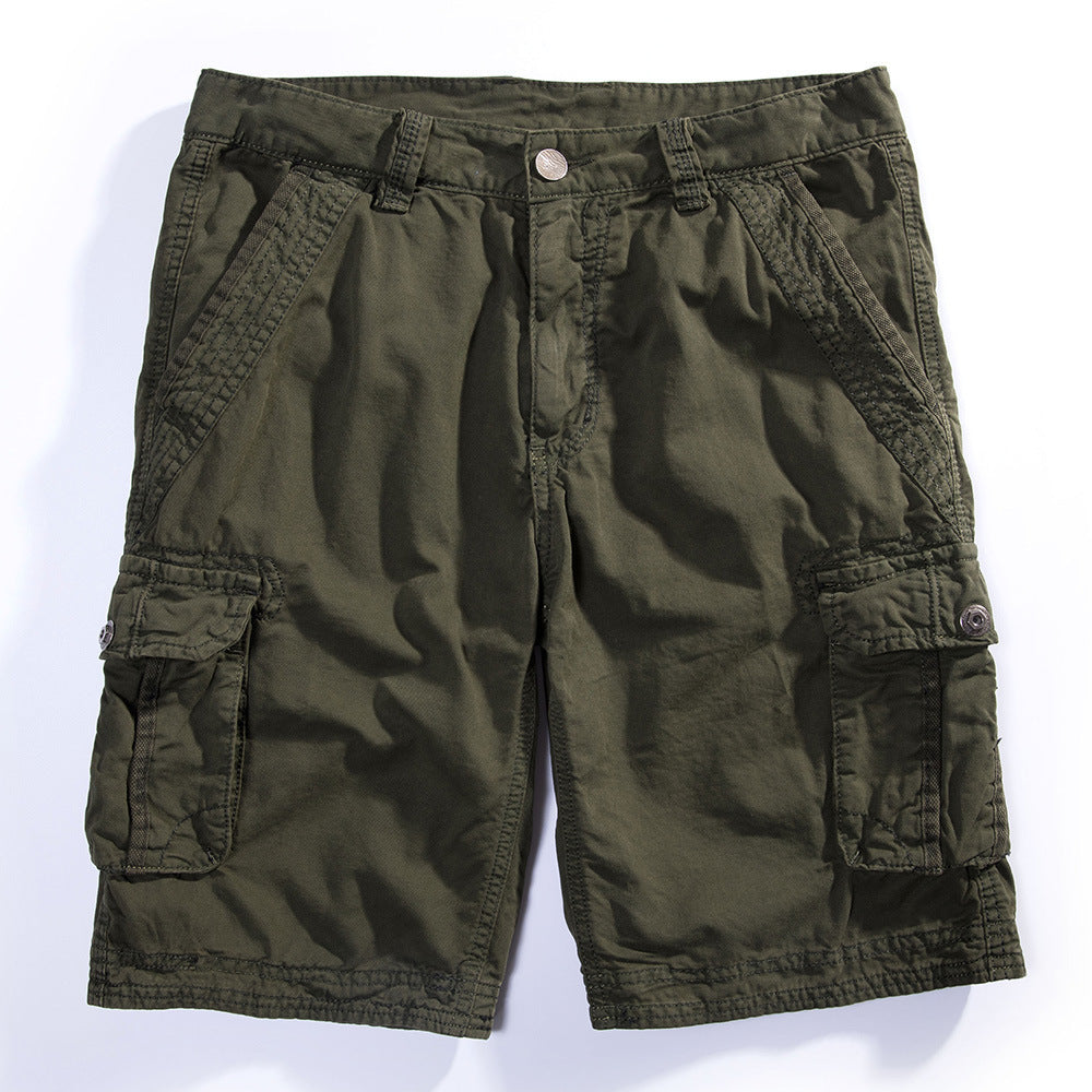 Men’s Casual Solid Color Multi-Pocket Five-Point Shorts – Cotton Summer Casual Wear
