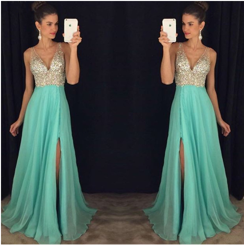 Women’s Deep V-Neck Backless Evening Gown – Elegant Long Formal Dress