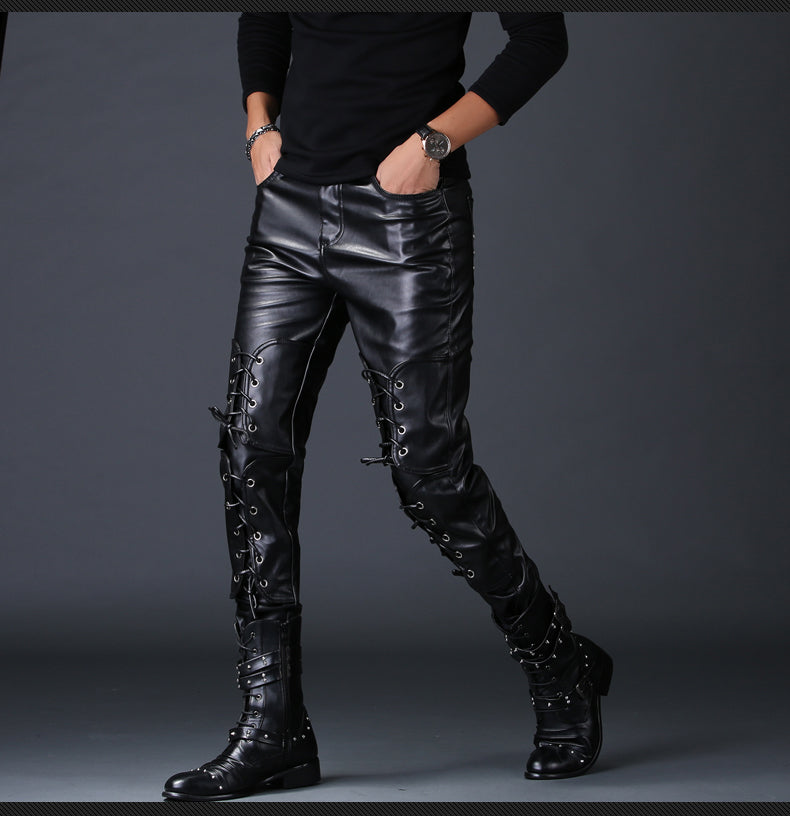 Men’s Skinny Leather Motorcycle Pants – Slim Biker Trousers