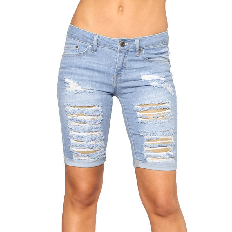 Women’s High-Waist Hip-Lifting Ripped Cuffed Jeans – Stretch Cotton Wide-Leg Denim, S–2XL