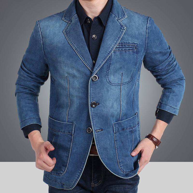 Men’s Cotton Denim Blazer – Tailored Plus Size Casual Jacket, M–4XL