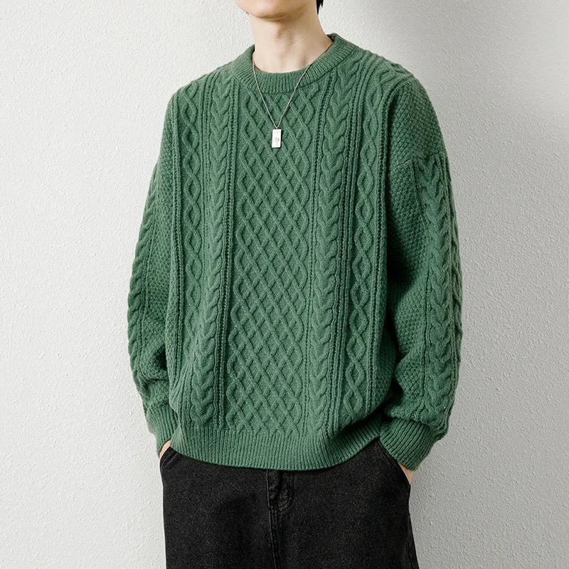 Men’s Twist-Weave Round-Neck Sweater – Textured Casual Knitwear – USA