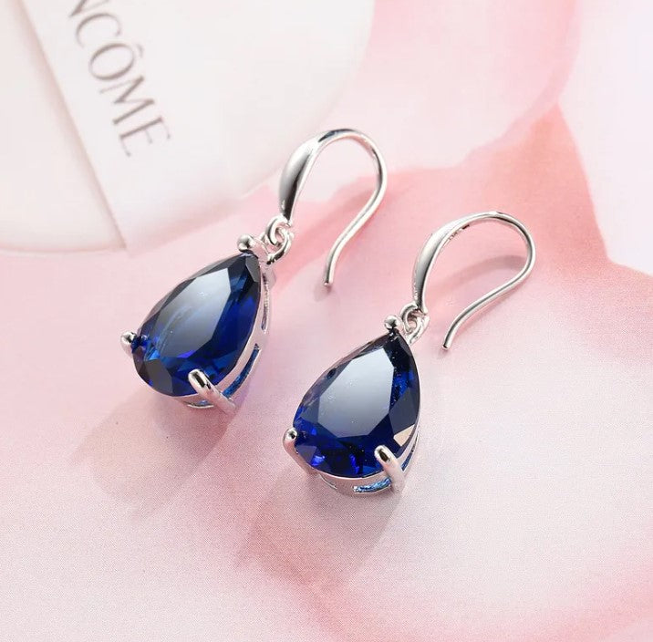 Women’s Emerald Zircon Blue Earrings – Elegant Gemstone-Style Statement Jewelry