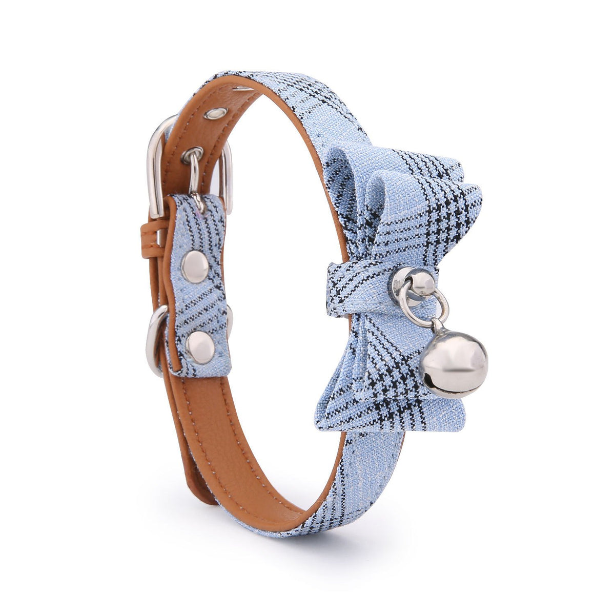 Diagonal Striped Cat Collar with Bell – Adjustable Polyester Denim-Style Collar for Cats