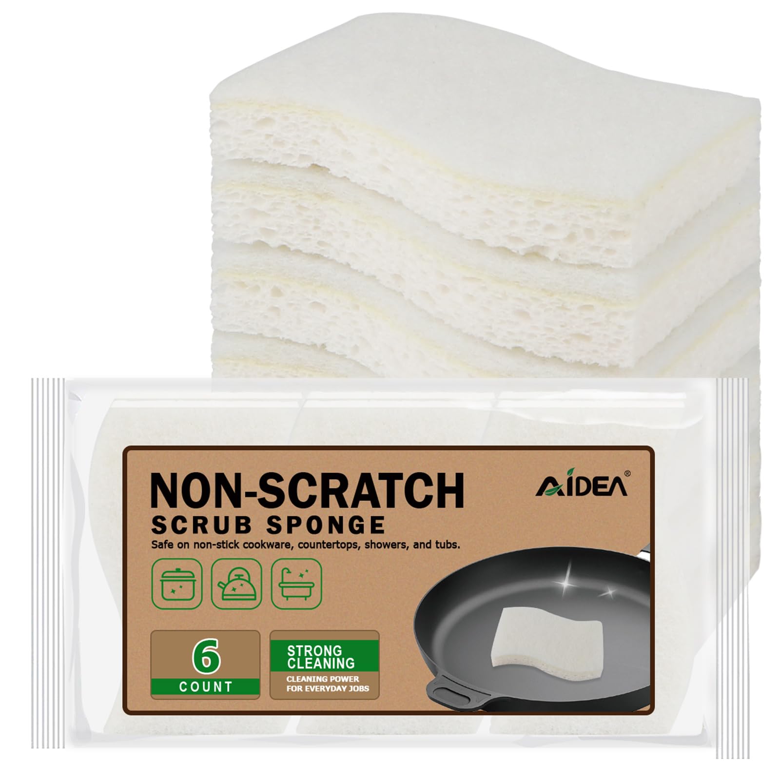6-Piece Natural Cellulose Scrub Sponges – Non-Scratch Kitchen & Bathroom Cleaning Set