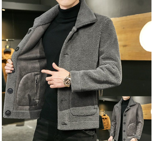 Men’s Wool Coat with Button Closure – Reversible Jacket