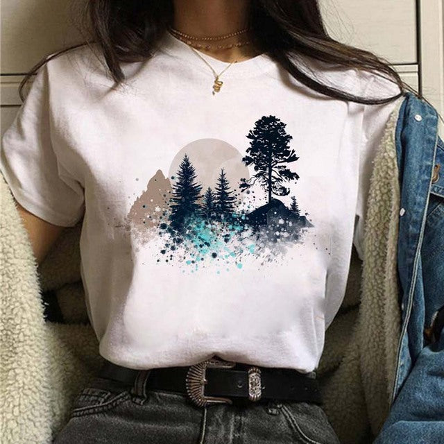 Aesthetic Universe Planets Graphic T-Shirt for Women