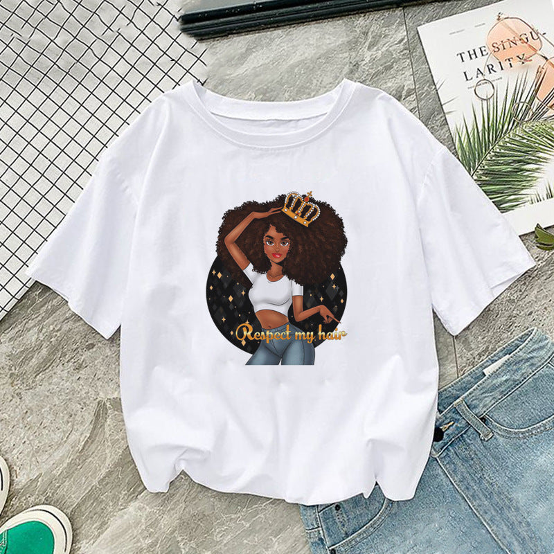 African Girl Print Short Sleeve T-Shirt for Women