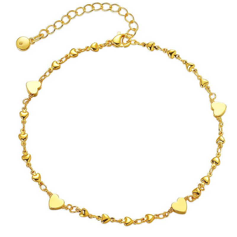 18K Solid Gold Heart Design Versatile Anklet