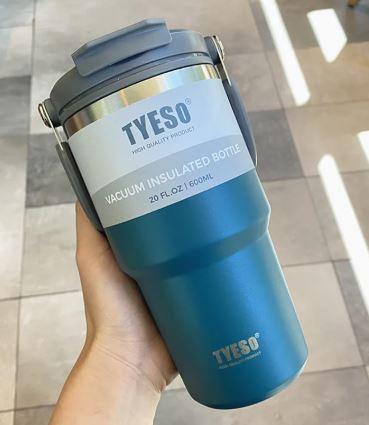 TYESO Stainless Steel Drinking Cup – 304 Steel Insulated Tumbler with Straw & Handle