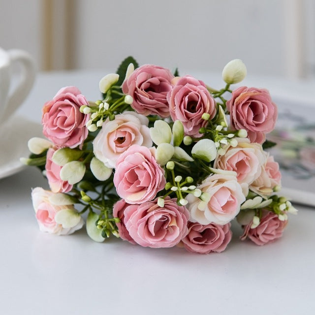 15-Head Princess Rose Bouquet – Elegant Silk Floral Arrangement for Home & Wedding Decor