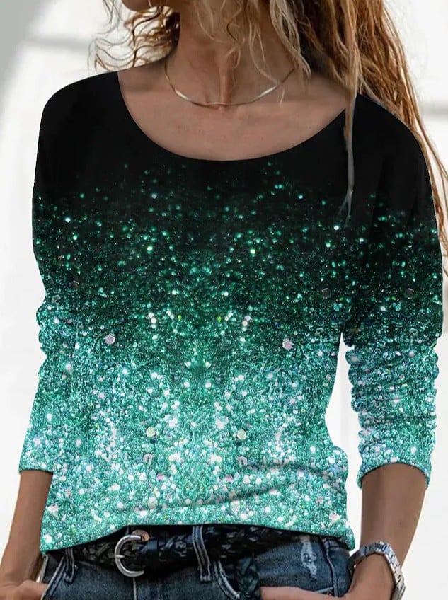 3D Printed Casual Long Sleeve Pullover T-Shirt for Women