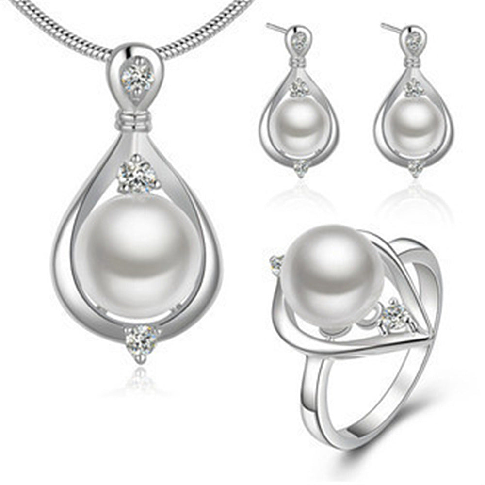 Fashion Pearl Jewelry Set for Women (Ring, Earrings, Necklace)