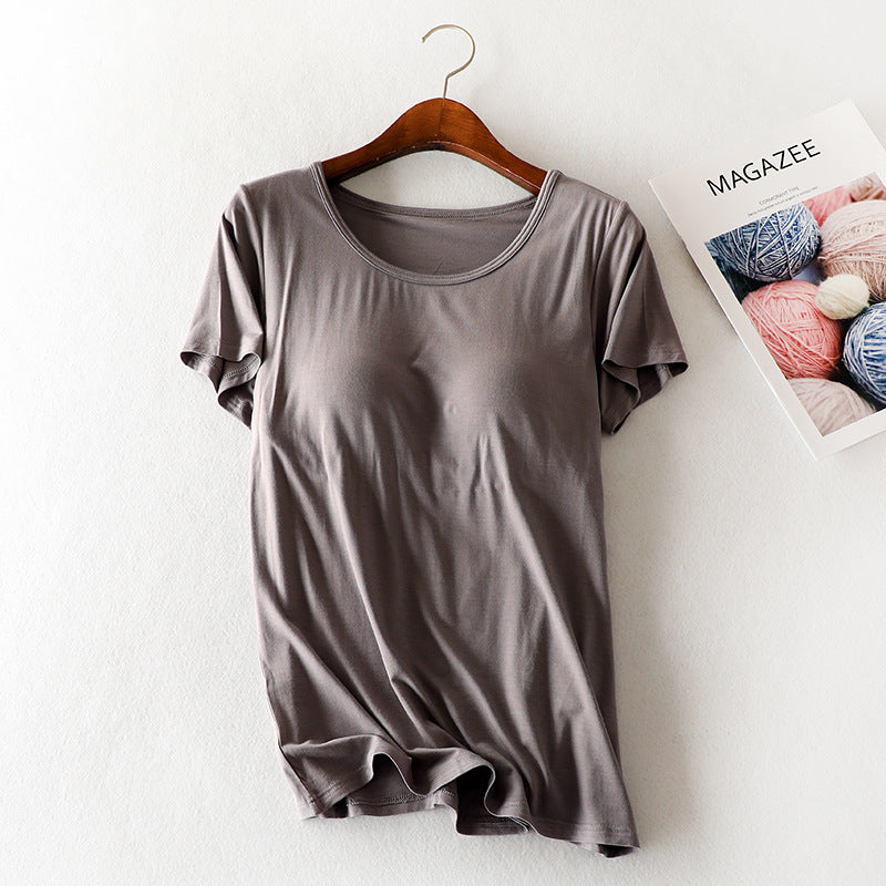 Modal Short Sleeve T-Shirt with Chest Pads for Women